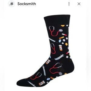 NWT Sock Smith Men's Medical Themed Black Socks. Shoe Sz. 7-12.5. Doctors Nurses